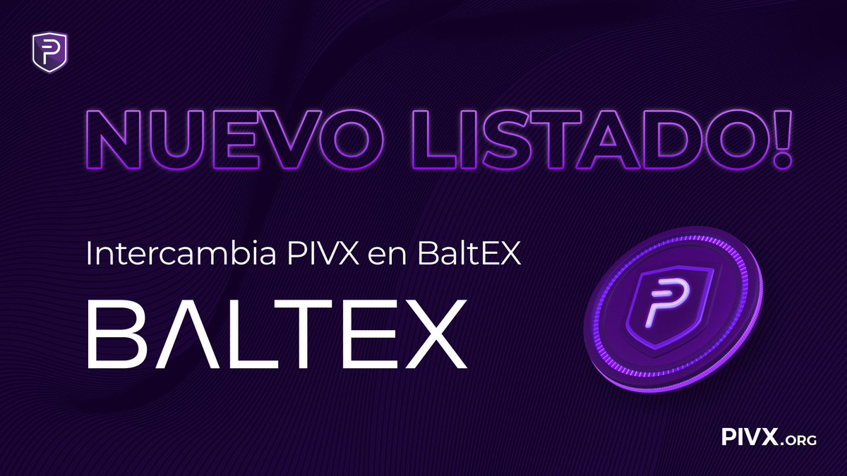 Alerta de Nuevo Listado!
$PIVX se ha añadido a <a href="/baltexio/">baltex</a>! 🎉
En baltex.io puedes comprar, vender o intercambiar criptomonedas fácilmente, mientras disfrutas de un servicio de intercambio de primer nivel.

#PIVX #HereWeGrowAgain #NewListing #Exchanges #PrivacyMatters