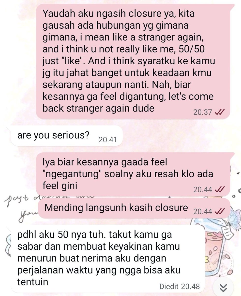 Mwoiizz's tweet photo. Ni beneran kan klo ngasih closure gini:<
Jujur sebenerny aku ngarep banget bisa sama dia, tapi dia ya kek entahlah, sebenerny perasaan dia ke aku tu jg ku gantung soalnya dia ngasih pernyataan sukany ke aku jg gantung jadi sama sama gayakin satu sama lain https://t.co/Rvjam6QcOZ