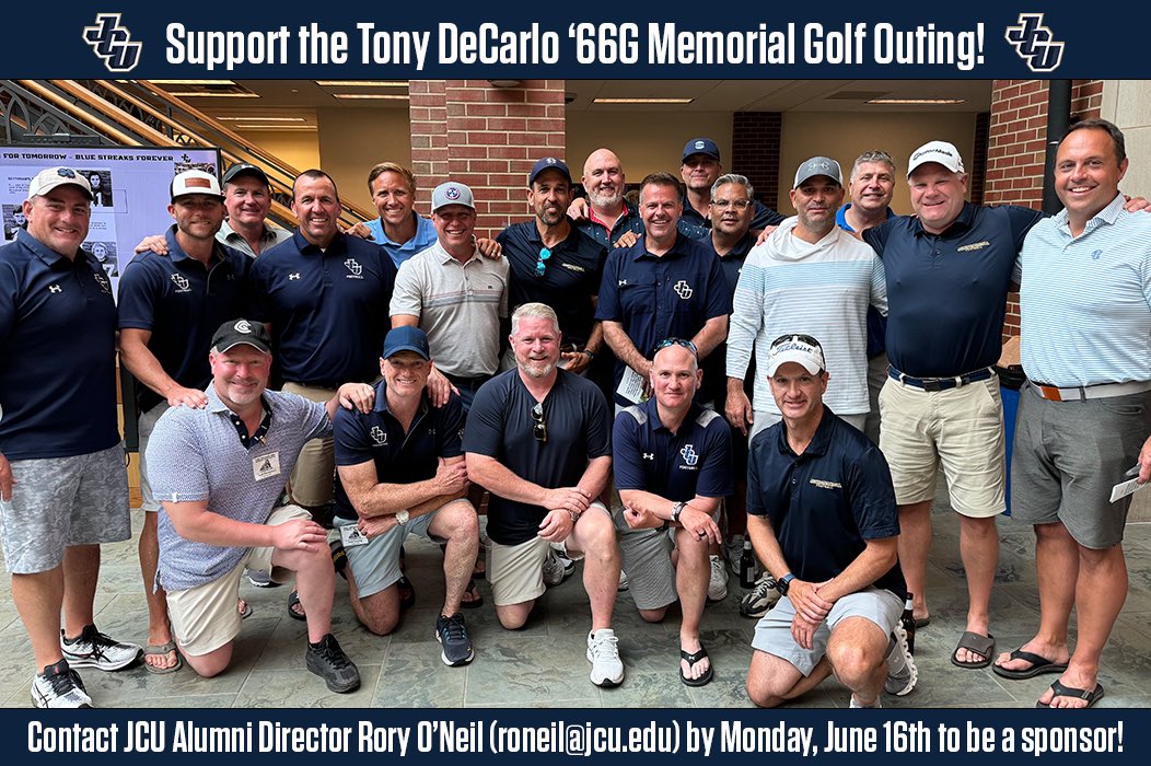 JCUAlumni's tweet image. FOOTBALL ALUMNI! 🏈
Support the Tony DeCarlo Golf Outing on Saturday, June 21 by becoming a sponsor! Whether you’re attending or not, it’s a great way to support the program.
Sponsorships are due by June 16. Visit advancement.jcu.edu/register/2025d… to fill out the form. ⛳️