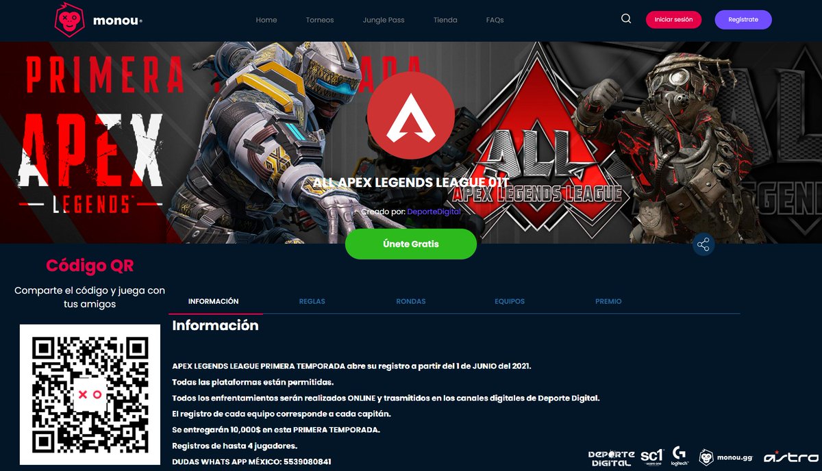 Deporte Digital 01 (@deportedigitalh) on Twitter photo APEX LEGENDS LEAGUE REGISTROS ABIERTOS
3 PARA REGISTROS PASOS:
1️⃣CREA TU CUENTA EN MONOU.GG
2️⃣REGISTRA TU EQUIPO
monou.gg/torneo/apex-le…
3️⃣ESCRIBENOS AL WHATS APP 5539080841
<a href="/PlayApex/">Apex Legends</a>
<a href="/PlayApexEsports/">Apex Legends Esports</a>
<a href="/sc1mx/">score one 🎮 sc1</a>
<a href="/ASTROGaming/">ASTRO Gaming</a>
<a href="/LogitechG/">Logitech G</a>
<a href="/Monougg/">Monou</a> APEX LEGENDS LEAGUE REGISTROS ABIERTOS
3 PARA REGISTROS PASOS:
1️⃣CREA TU CUENTA EN MONOU.GG
2️⃣REGISTRA TU EQUIPO
monou.gg/torneo/apex-le…
3️⃣ESCRIBENOS AL WHATS APP 5539080841
<a href="/PlayApex/">Apex Legends</a>
<a href="/PlayApexEsports/">Apex Legends Esports</a>
<a href="/sc1mx/">score one 🎮 sc1</a>
<a href="/ASTROGaming/">ASTRO Gaming</a>
<a href="/LogitechG/">Logitech G</a>
<a href="/Monougg/">Monou</a>