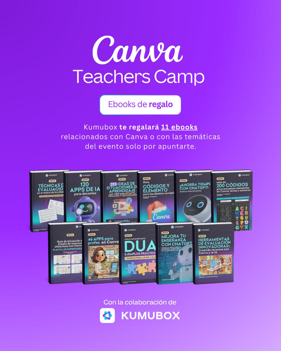 abcdeEle's tweet image. ¡La matrícula para el Canva Teachers Camp ya está disponible! 🚀🎉
Un evento gratuito de 4 días para aprender a crear y organizar recursos con IA, Canva Code, Visual Suite y más.
👉🏼 Inscríbete aquí: go.kumubox.com/abc_CTC25

#Canva #Educación #Innovación #CanvaTeachersCamp