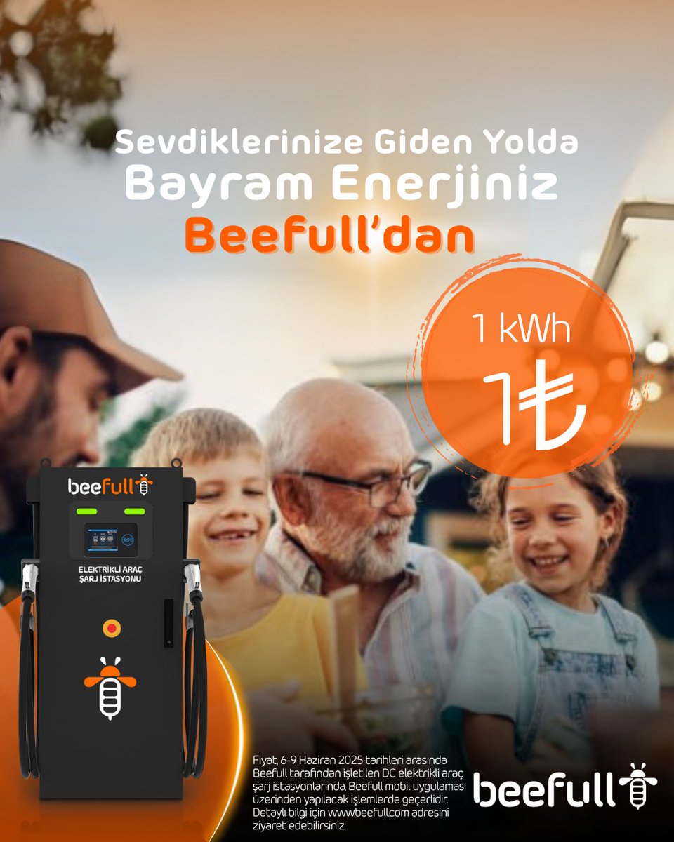 ⚡️Bayram enerjiniz Beefull’dan: 1 kWh sadece 1 TL!

🔋6-9 Haziran tarihleri arasında tüm DC istasyonlarımızdan yapacağınız elektrikli araç şarj işlemlerinizde 1 kWh sadece 1 TL!

#Beefull #Elektrikliaraç #bayramaözel