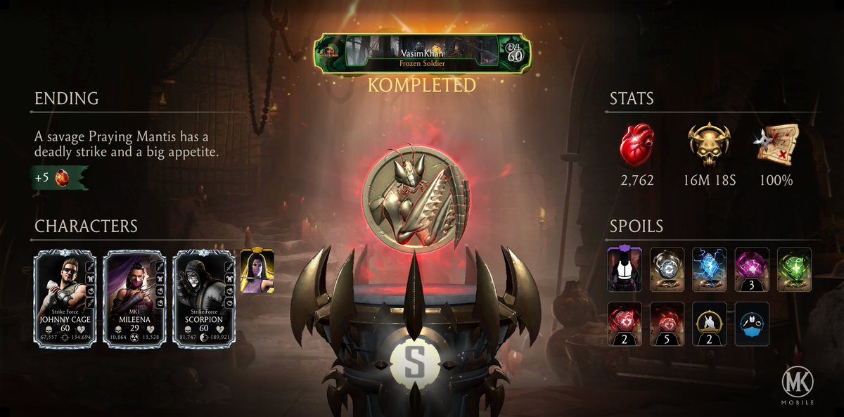 Vasim_Khan789's tweet photo. S Mantis Can u beleive it I don't know how I got S here do anyone knows explain it to me cause I didn't use x rays 
@koldscorpion 
@ManWithNoGame45 
#MKMobileUpdate 
#mkmobile https://t.co/FgeG9qdNxG