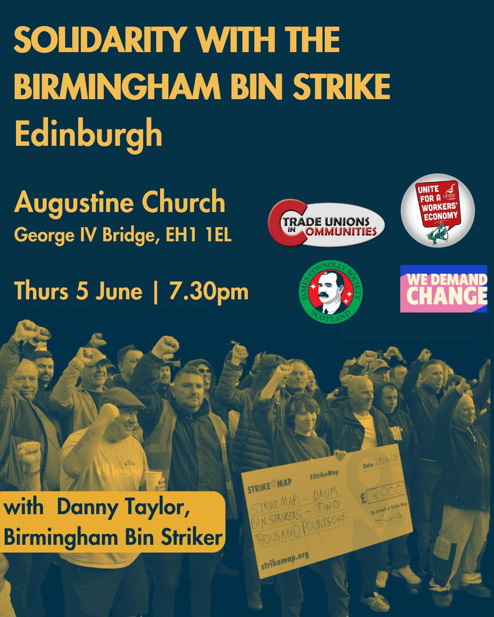 Trade Unions In Communities (@tuic_org_uk) on Twitter photo Solidarity with the Birmingham Bin Strike - Augustine Church, Thursday 5th June at 7.30pm #Unions #Edinburgh <a href="/UniteBirmingham/">Unite Community Birmingham</a> Solidarity with the Birmingham Bin Strike - Augustine Church, Thursday 5th June at 7.30pm #Unions #Edinburgh <a href="/UniteBirmingham/">Unite Community Birmingham</a>