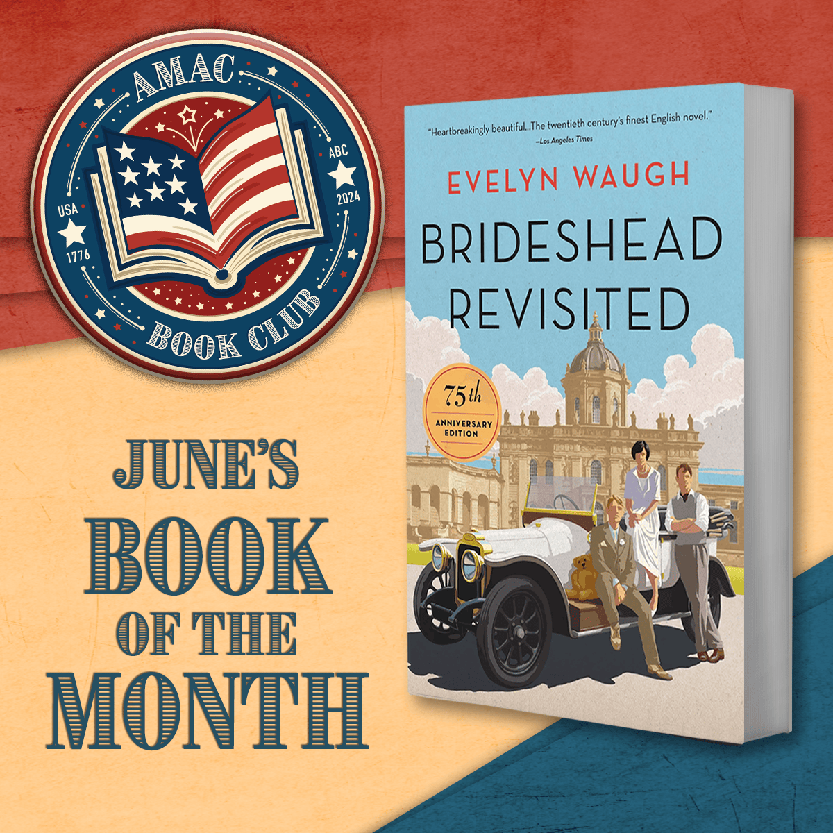 AMACforAmerica's tweet photo. 📚Dive into the rich tapestry of Evelyn Waugh's "Brideshead Revisited." Explore themes of love, faith, and the inevitable passing of eras through the eyes of Charles Ryder and his relationships with the Flyte family. 🏰✨ #AMACBookClub #BridesheadRevisited https://t.co/xOhI2wD8hz https://t.co/CPqfTnnEgE