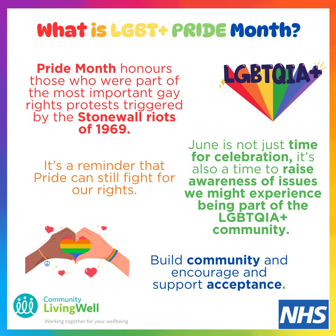 🌈 June is #PrideMonth 🌈
We stand with the LGBTQ+ community—this month and always.
You deserve to feel heard, safe, and supported. 💬
Need support? You’re not alone:
👉 switchboard.lgbt
👉 mindout.org.uk
#MentalHealthMatters #Pride2025