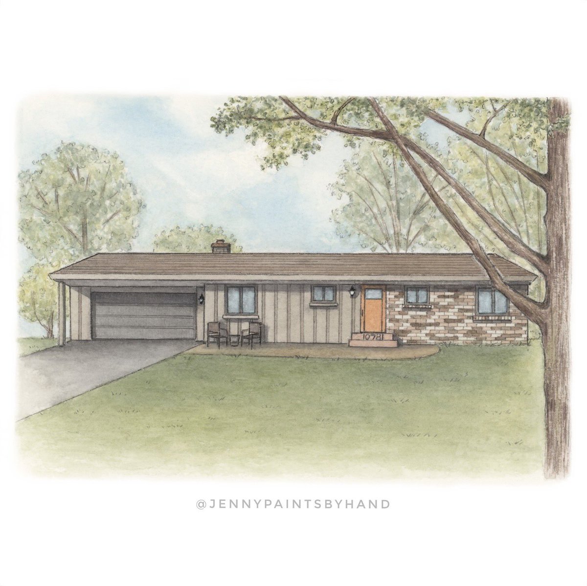 JenPaintsByHand's tweet photo. When a best friend closed on her old house, my client opened @Etsy and thoughtfully ordered a mini watercolor portrait full of big memories. 🧡

#watercolorpainting #illustration #artcommission #customart #houseportrait #homeportrait #realtors #closinggift #michigan #artist https://t.co/1YlFz90Is4