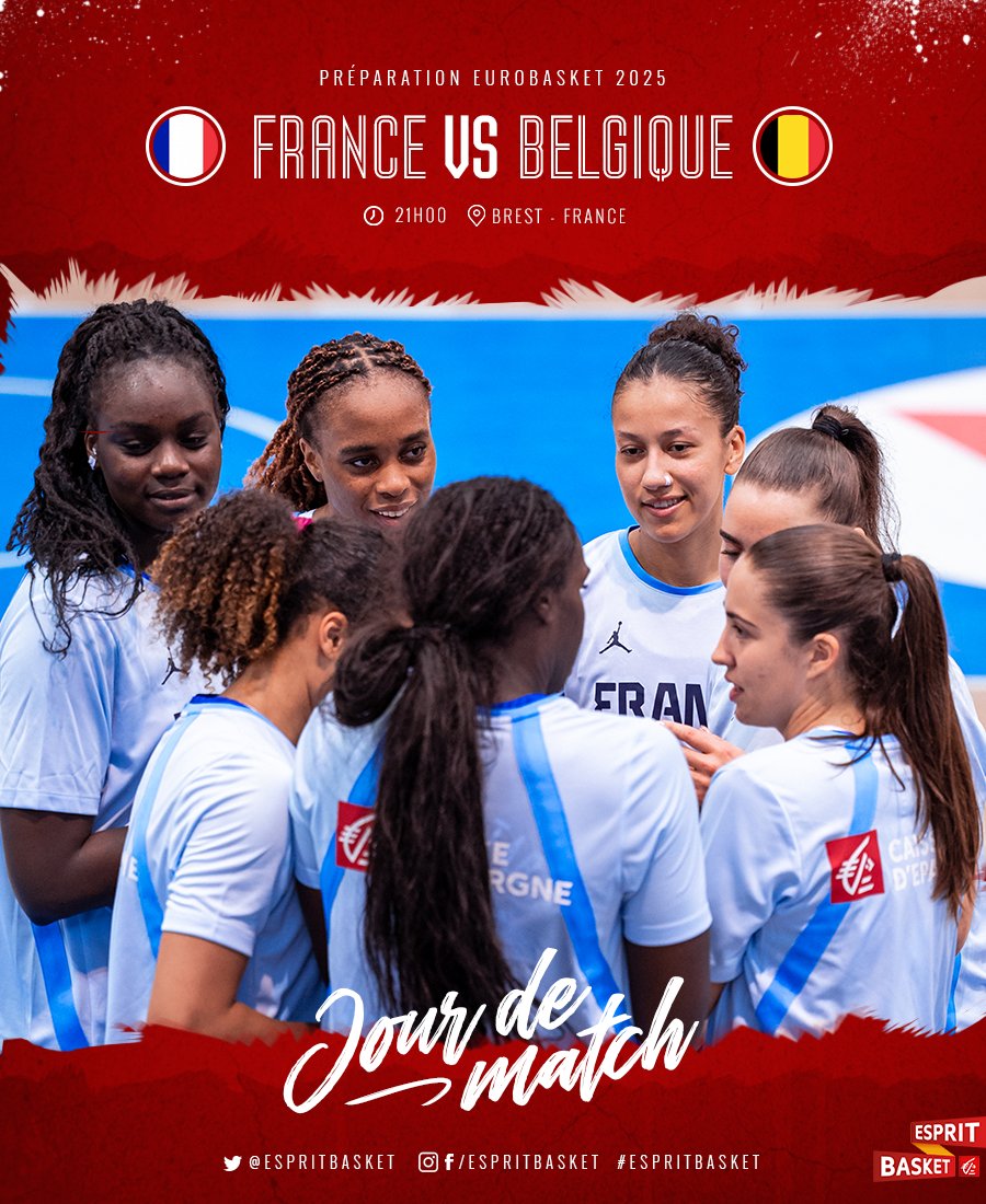 Esprit Basket Caisse d’Epargne (@espritbasket) on Twitter photo JOUR DE MATCH ! ⚡
La préparation des Bleues 🇫🇷 à l'<a href="/EuroBasketWomen/">FIBA Women's EuroBasket</a> se poursuit, avec un affrontement face aux Championnes d'Europe en titre, la Belgique 🇧🇪 !
Un vrai duel face à notre pays voisin 💪
Le match ne sera pas diffusé, nous vous tiendrons informés de l'évolution du JOUR DE MATCH ! ⚡
La préparation des Bleues 🇫🇷 à l'<a href="/EuroBasketWomen/">FIBA Women's EuroBasket</a> se poursuit, avec un affrontement face aux Championnes d'Europe en titre, la Belgique 🇧🇪 !
Un vrai duel face à notre pays voisin 💪
Le match ne sera pas diffusé, nous vous tiendrons informés de l'évolution du