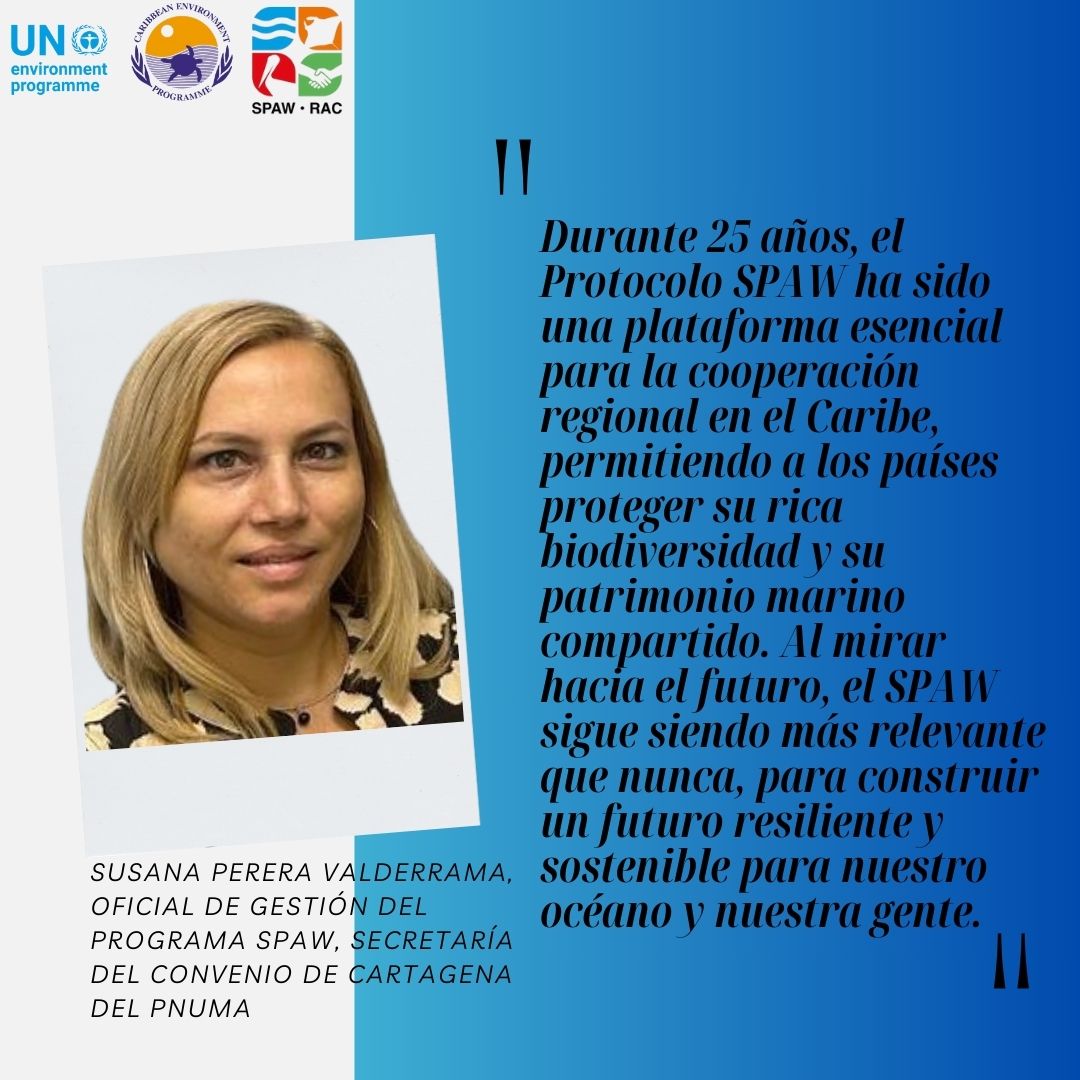 UNEP_CEP's tweet photo. 25 years of protecting Caribbean biodiversity. Hear from Susana Perera Valderrama, SPAW Officer at the UNEP Cartagena Convention Secretariat. #SPAW25 #UNEP #UNEPCEP #ACPMEAs #SPAWProtocol #25YearsOfProtection #CaribbeanConservation https://t.co/XAeGGdOmKM