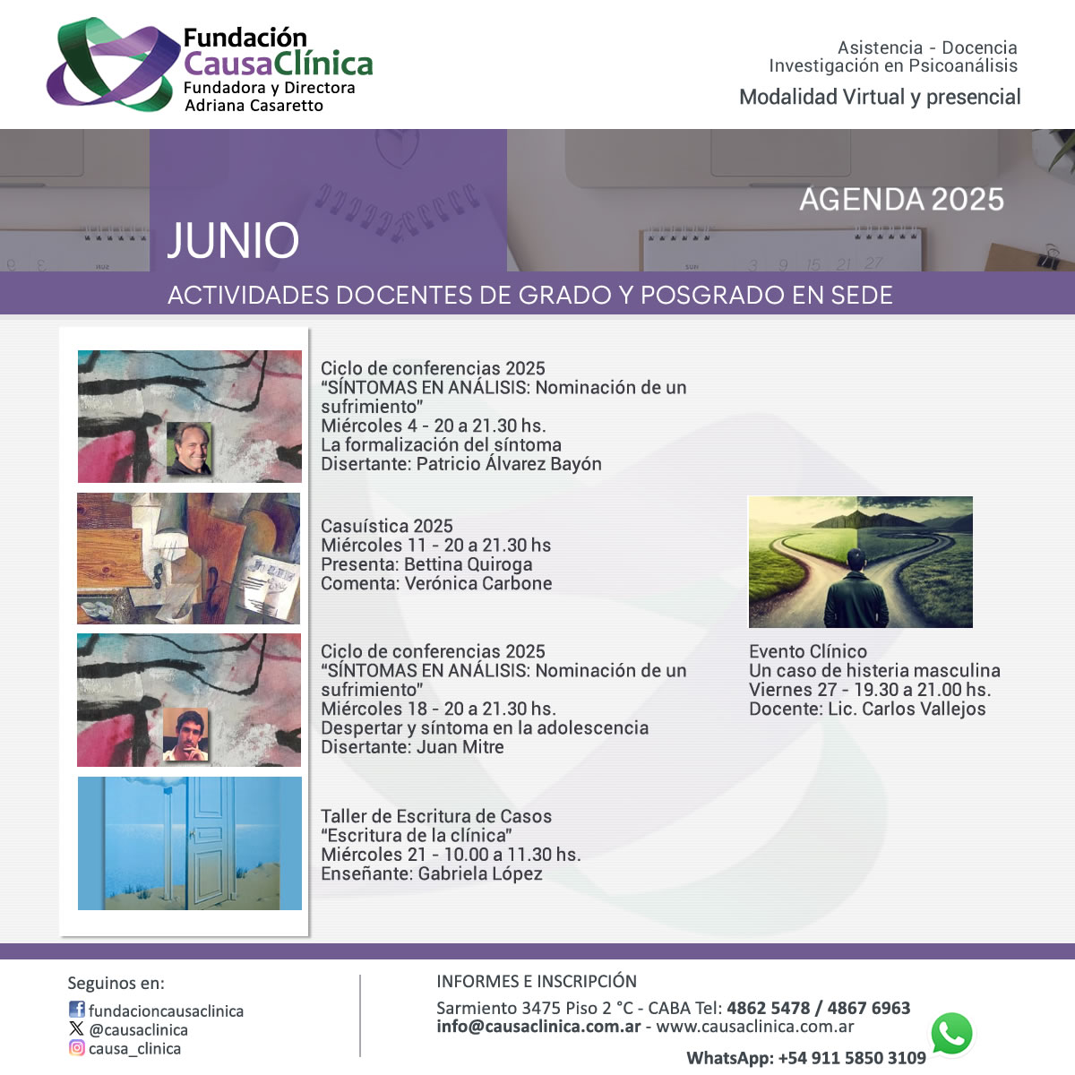 causaclinica's tweet photo. Agenda: Actividades durante Junio en Causa Clínica  #causaclinica #agendajunio25 https://t.co/M1mpLpYAd9