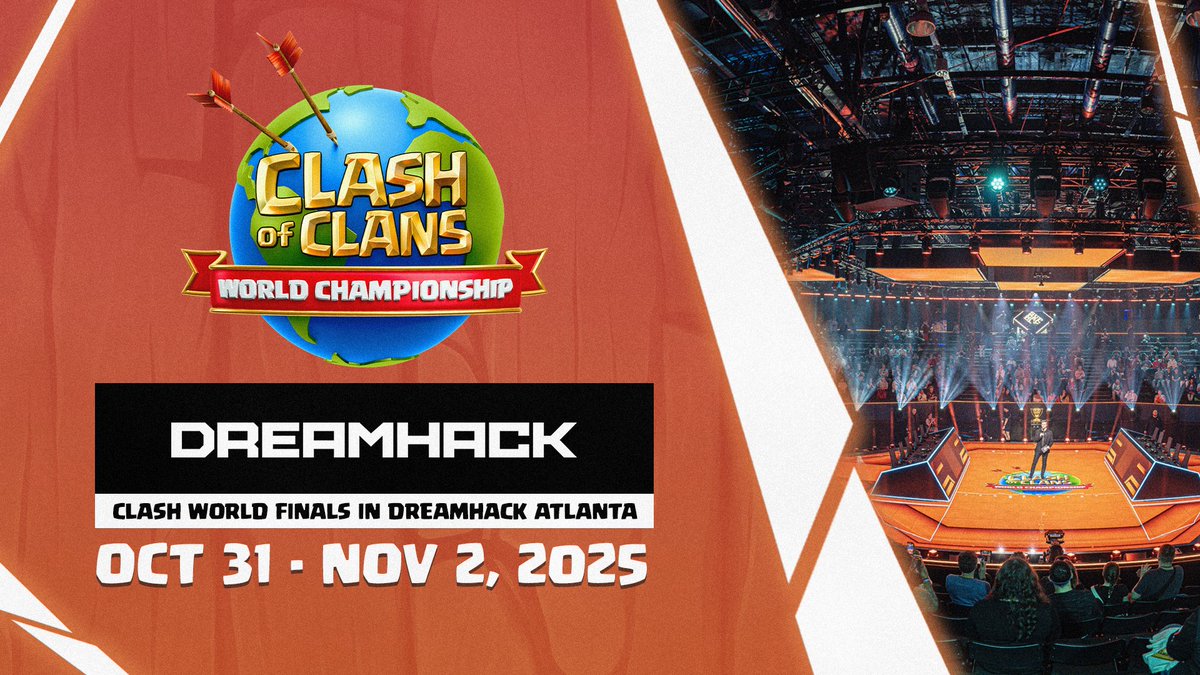 The Clash of Clans World Championship Finals are heading to Atlanta, GA! 🏆

🗓️ Mark your calendars: October 31 - November 2
📍 Live from <a href="/DreamHack/">DreamHack</a> Atlanta!

The best teams in the world. One stage. One champion.

Read more and get your tickets here: supr.cl/ClashWordsFina…
