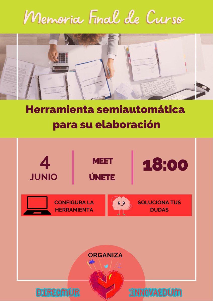 🎯 Sesión online: Herramienta Memoria

🗓 Miércoles 4 de junio 

🕕 18:00–19:00 h

🔗 unirse por Google meet meet.google.com/uka-ckbo-sgu

Desde Direcmur, os animamos a participar en esta sesión online práctica para facilitar la elaboración de la Memoria. ❤️👨🏽‍🏫🧑🏼‍🏫❤️