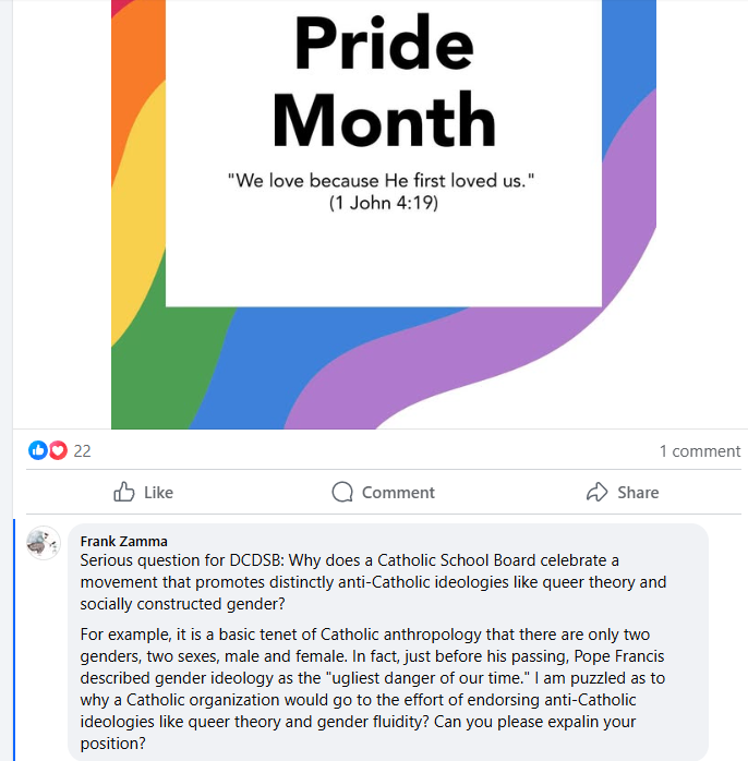 FrammaZamma's tweet photo. #DCDSB Durham Catholic District School Board has blocked me from their social media for asking them to explain their inconsistent position on anti-Catholic ideologies.
@DurhamCatholic cannot defend its position. Accepting everyone's self-definition is NOT a Catholic virtue. https://t.co/yQr4RU5UGz