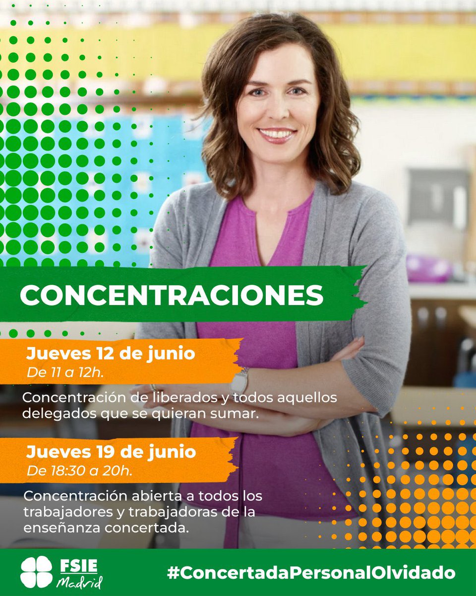🍀Ante la falta de soluciones por parte de la <a href="/educacmadrid/">Educación▪️Comunidad de Madrid</a>, iniciamos unas concentraciones frente a la sede de la Consejería por la dignidad y el reconocimiento del personal de la enseñanza #concertada madrileña.

#ConcertadaPersonalOlvidado #DignidadConcertada 
¡Te esperamos!👇🏼