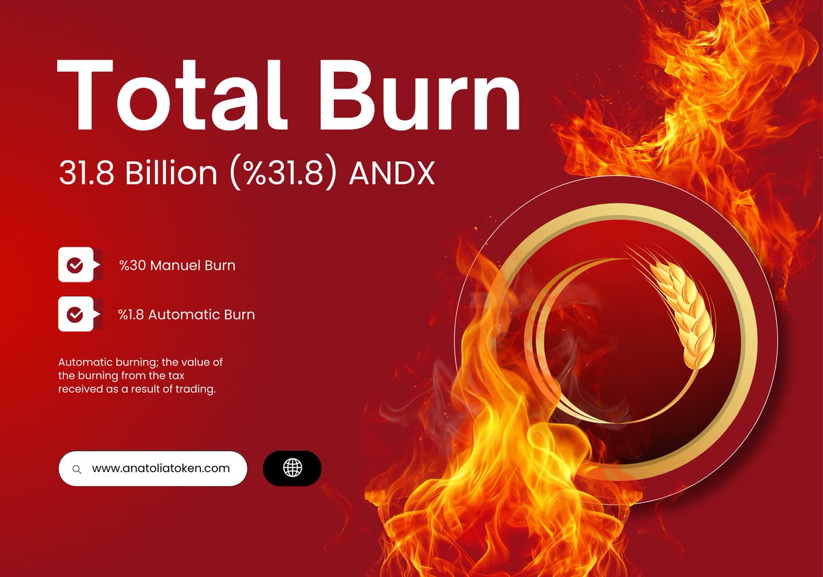 AnatoliaToken's tweet image. 🔥 Total amount of burning is 31.8 billion.

🌾 Every ANDX falling from the circulating supply will make your property more valuable.
