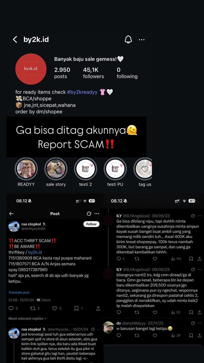 hadicroh's tweet photo. ‼️ACC THRIFT SCAM‼️
https://t.co/Z6E7Q49uRV
Tergiur karena dia open reseller. Udah tau aku beli 3, yang dikirim cuma 2. Sampe sekarang ga di refund. Acc ig ga bisa ditag. Ati ati deh‼️ https://t.co/CPQzLi1Izp