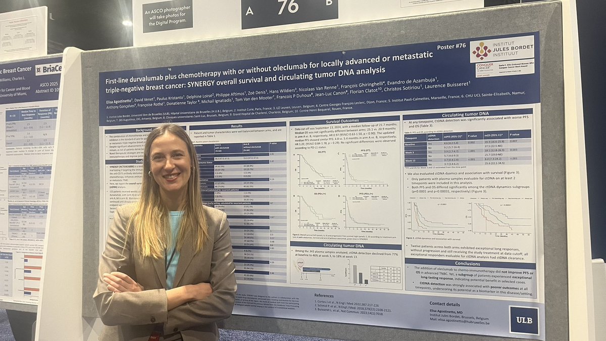 Philippe Aftimos, MD (@aftimosp) on Twitter photo At the MBC poster session at #ASCO25, <a href="/ElisaAgostinett/">Elisa Agostinetto</a> presents OS results and ctDNA analyses from the SYNERGY randomized phase 2 academic study sponsored by <a href="/JulesBordet/">Institut Jules Bordet Instituut</a> . SYNERGY investigated oleclumab and durvalumab with chemotherapy in the 1st line setting of metastatic TNBC At the MBC poster session at #ASCO25, <a href="/ElisaAgostinett/">Elisa Agostinetto</a> presents OS results and ctDNA analyses from the SYNERGY randomized phase 2 academic study sponsored by <a href="/JulesBordet/">Institut Jules Bordet Instituut</a> . SYNERGY investigated oleclumab and durvalumab with chemotherapy in the 1st line setting of metastatic TNBC