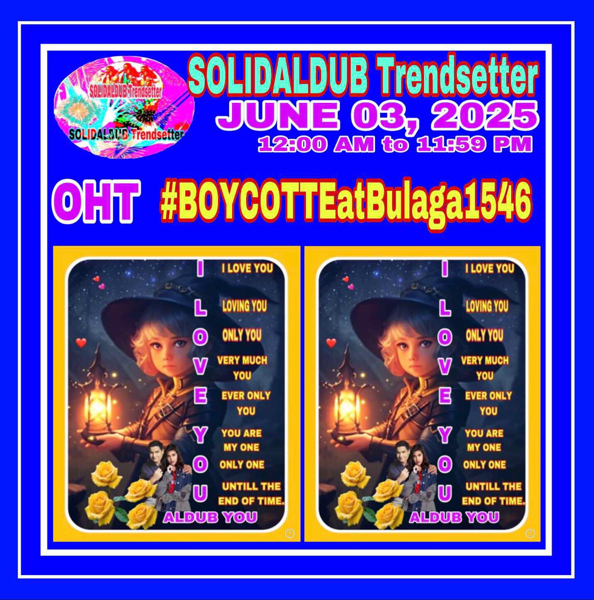 SOLIDALDUB Trendsetter (@solidaldubt) on Twitter photo TBADN has faced a lot of obstacles but we never gave up
Let's continue d fight 4 TRUTH& HONOR 4 ALDUB
<a href="/aldenrichards02/">Alden Richards</a>
<a href="/mainedcm/">Maine Mendoza</a>
& the TRUE BLOODED ALDUBNATION. RESPECT BEGETS RESPECT
Our OHT 4 JUNE 03, 2025
ALDUB PA RIN
#BOYCOTTEatBulaga1546
NO TO SOLO PROJS TBADN has faced a lot of obstacles but we never gave up
Let's continue d fight 4 TRUTH& HONOR 4 ALDUB
<a href="/aldenrichards02/">Alden Richards</a>
<a href="/mainedcm/">Maine Mendoza</a>
& the TRUE BLOODED ALDUBNATION. RESPECT BEGETS RESPECT
Our OHT 4 JUNE 03, 2025
ALDUB PA RIN
#BOYCOTTEatBulaga1546
NO TO SOLO PROJS