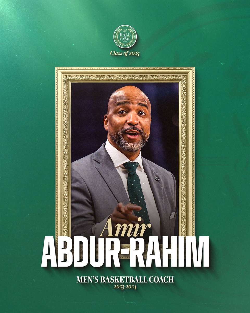 USF Men's Basketball (@usfmbb) on Twitter photo A beloved coach who orchestrated one of the most memorable USF men's basketball seasons and greatly impacted the entire university and Tampa Bay area before his passing.
Coach Amir Abdur-Rahim is a special induction into the 2025 <a href="/USFAthletics/">USF Athletics</a> Hall of Fame class. A beloved coach who orchestrated one of the most memorable USF men's basketball seasons and greatly impacted the entire university and Tampa Bay area before his passing.
Coach Amir Abdur-Rahim is a special induction into the 2025 <a href="/USFAthletics/">USF Athletics</a> Hall of Fame class.