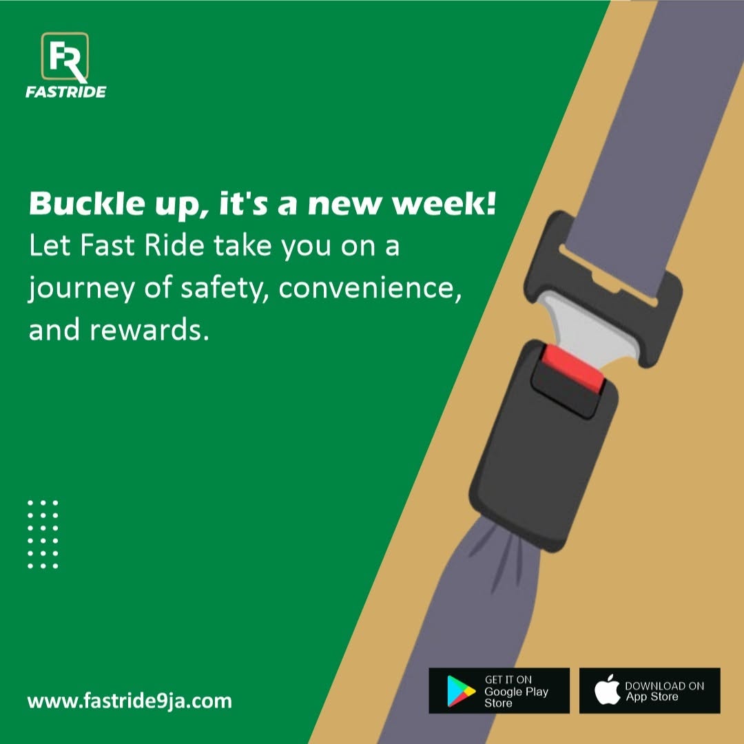 fastrideltd's tweet image. Buckle up, it's a new week!

Let Fast Ride take you on a journey of safety, convenience, and rewards!

Download the Fast Ride app now;
zurl.co/shLY1

 #FastRide #RideSafe #ConvenienceMatters #RewardsAhead #Lagos #Abuja #Benin #Warri #Nigeria
