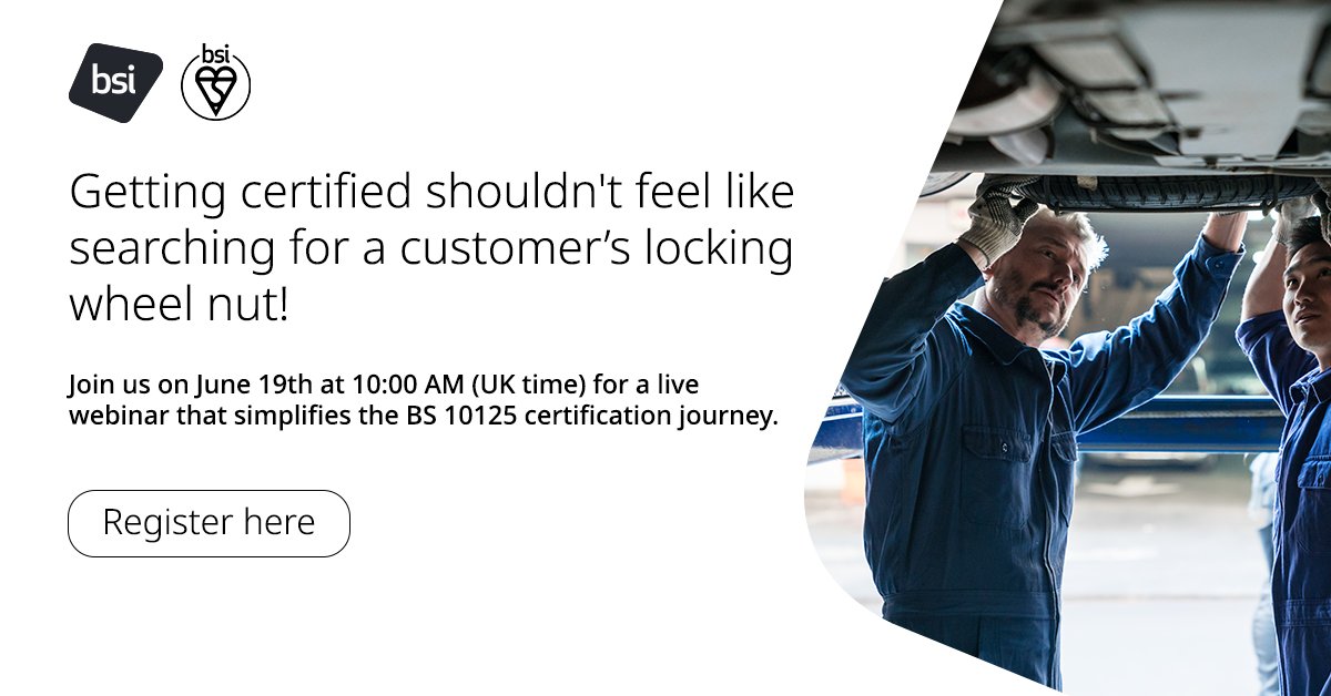 Register here: bit.ly/43Aka9v  Join us on June 19th at 10:00 AM (UK time) for a live webinar that simplifies the BS 10125 Kitemark certification journey.