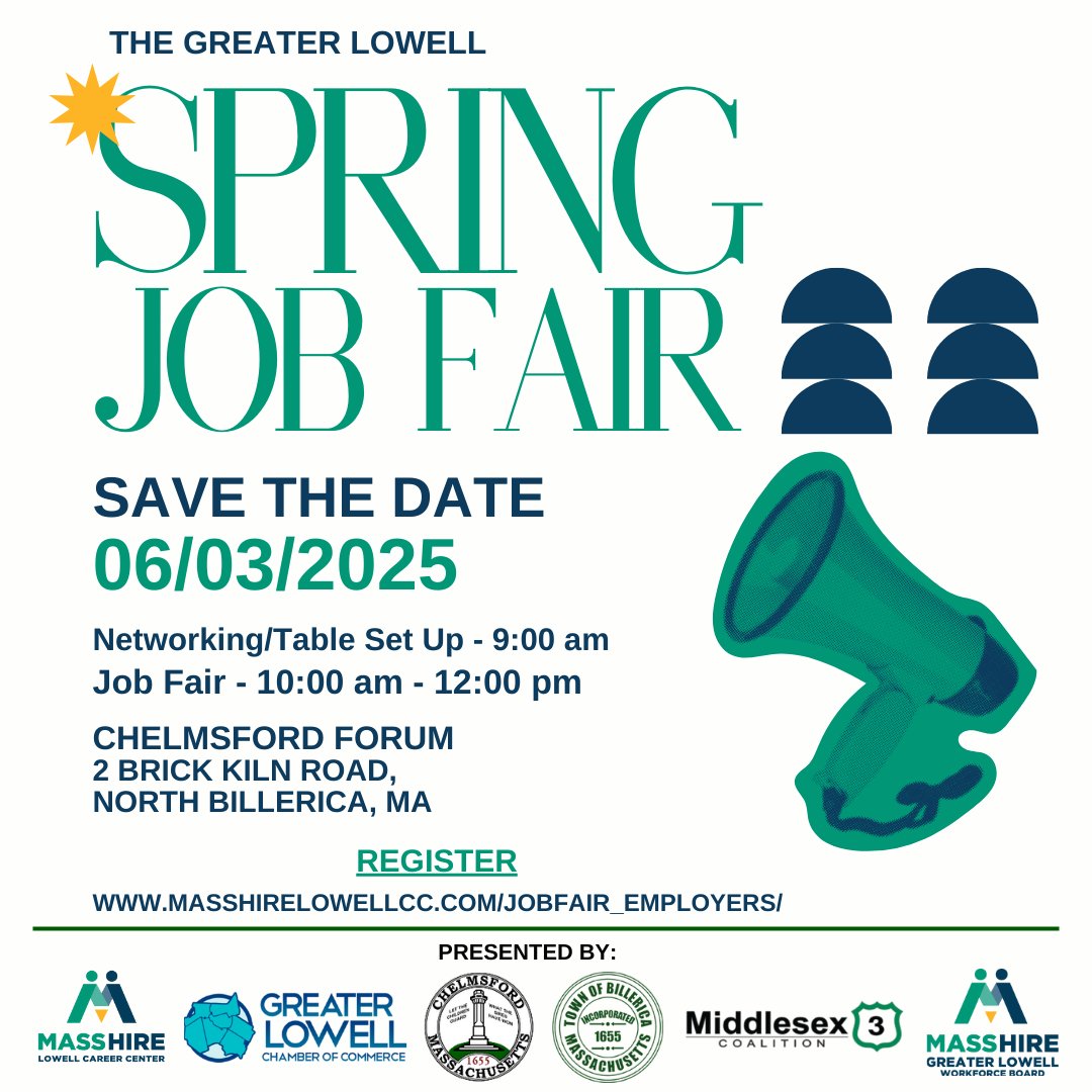 Job seekers and networkers, come and join us tomorrow!

Register here: masshirelowellcc.com/springjobfair/