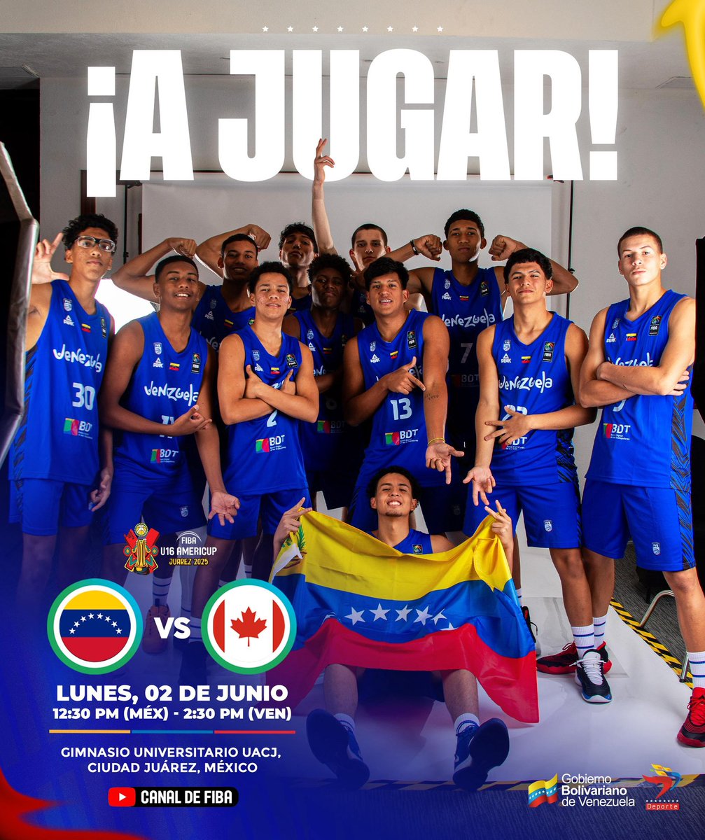 Hoy comienza nuestro camino en la <a href="/AmeriCup/">FIBA AmeriCup</a> Sub-16

🗓️2 de junio 
🕝 2:30 p.m. 🇻🇪

Transmisión en vivo a través de canal de FIBA YouTube: youtube.com/live/S3qfVDdeD…