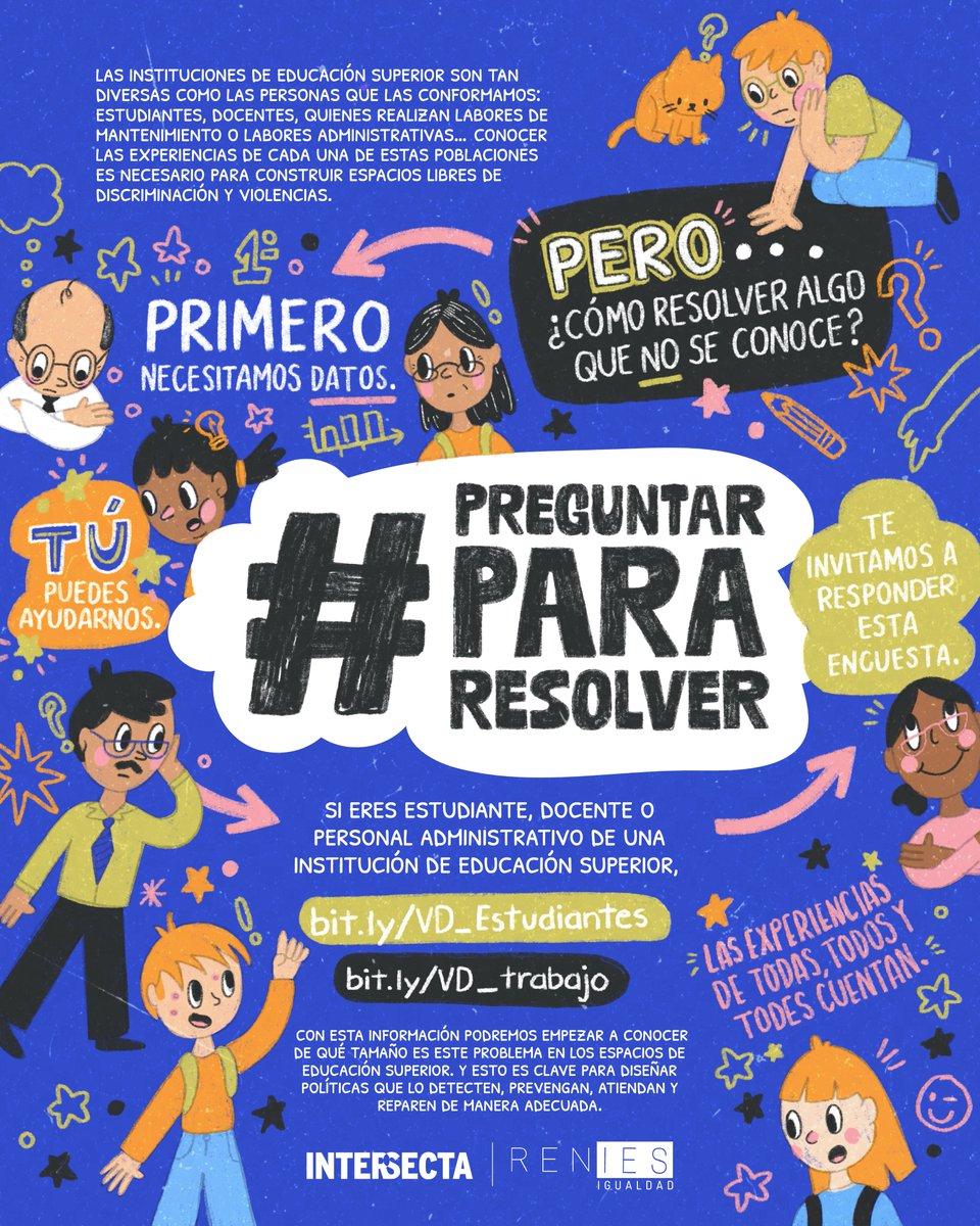 intersectaorg's tweet photo. Nos falta mucho por saber sobre las violencias y discriminación en las instituciones de educación superior. Tú puedes ayudarnos al responder esta encuesta.
👉 Si eres estudiante: https://t.co/ic3WyCa8hf
👉 Si eres docente o personal administrativo: https://t.co/vnUf9P4sWR https://t.co/jXj503stcl