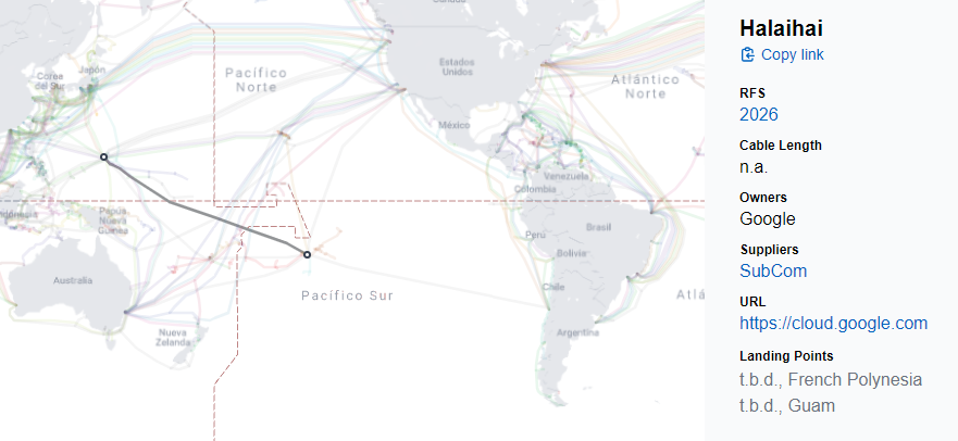 Y el Miércoles se va a oficializar la firma del cable Humboldt, un proyecto de <a href="/PaisDesarrollo/">DesarrolloPais</a> y <a href="/Google/">Google</a>.

Ya Google contrató a Subcom, quien asignó al buque SUBCOM ENDEAVOUR para realizar los cables Humboldt,  Honomoana y Halahai.

Un Océano Pacifico conectado 🇨🇱🇵🇫🇬🇺🇺🇸🇦🇺🇳🇿