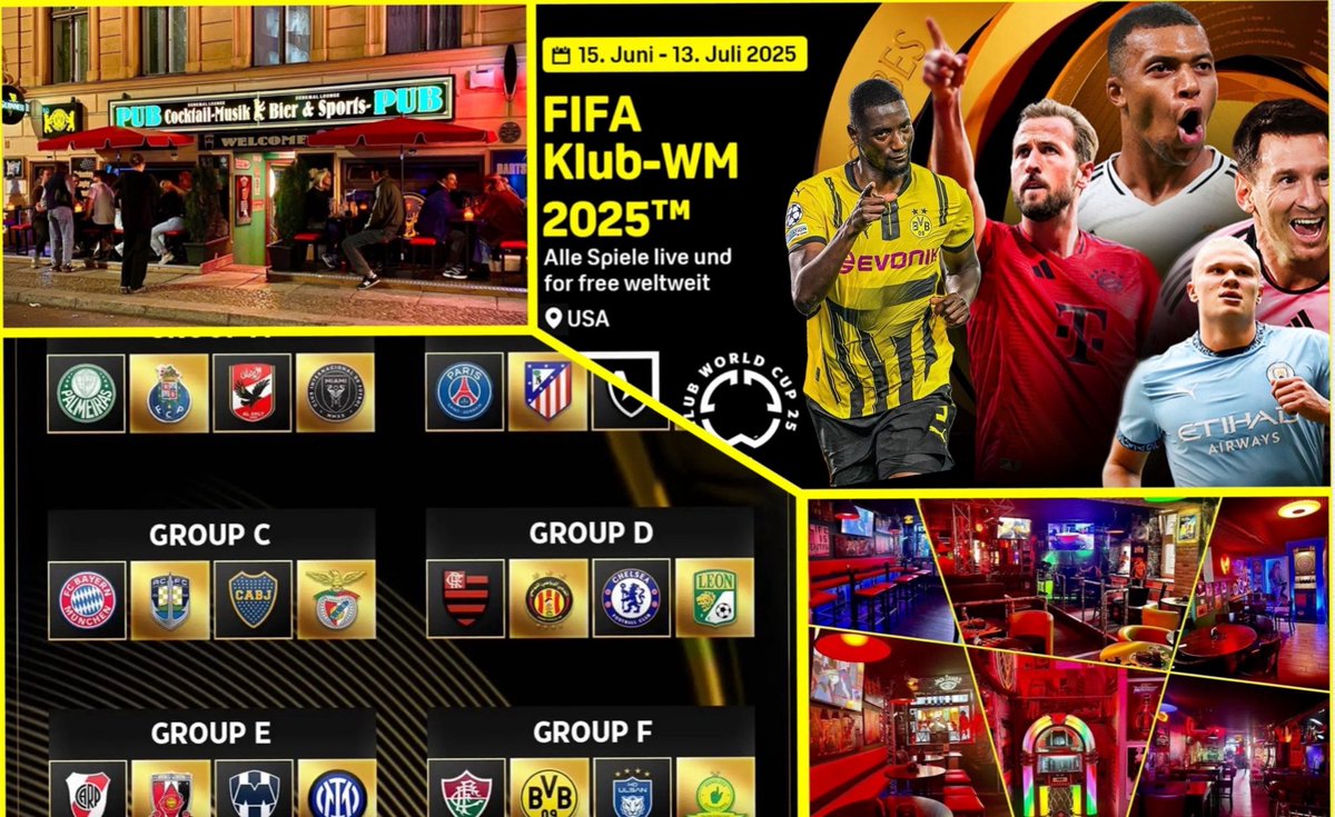 FIFA Klub - WM  live bei uns 
Vom 15.6 bis 13.7.25 
auf 12 TVs 📺 und 100 Sitzplätze  #sportsbar #Pub #berlin #FIFAWorldCup #DAZN #SkySportsLive #worldcup #BVB