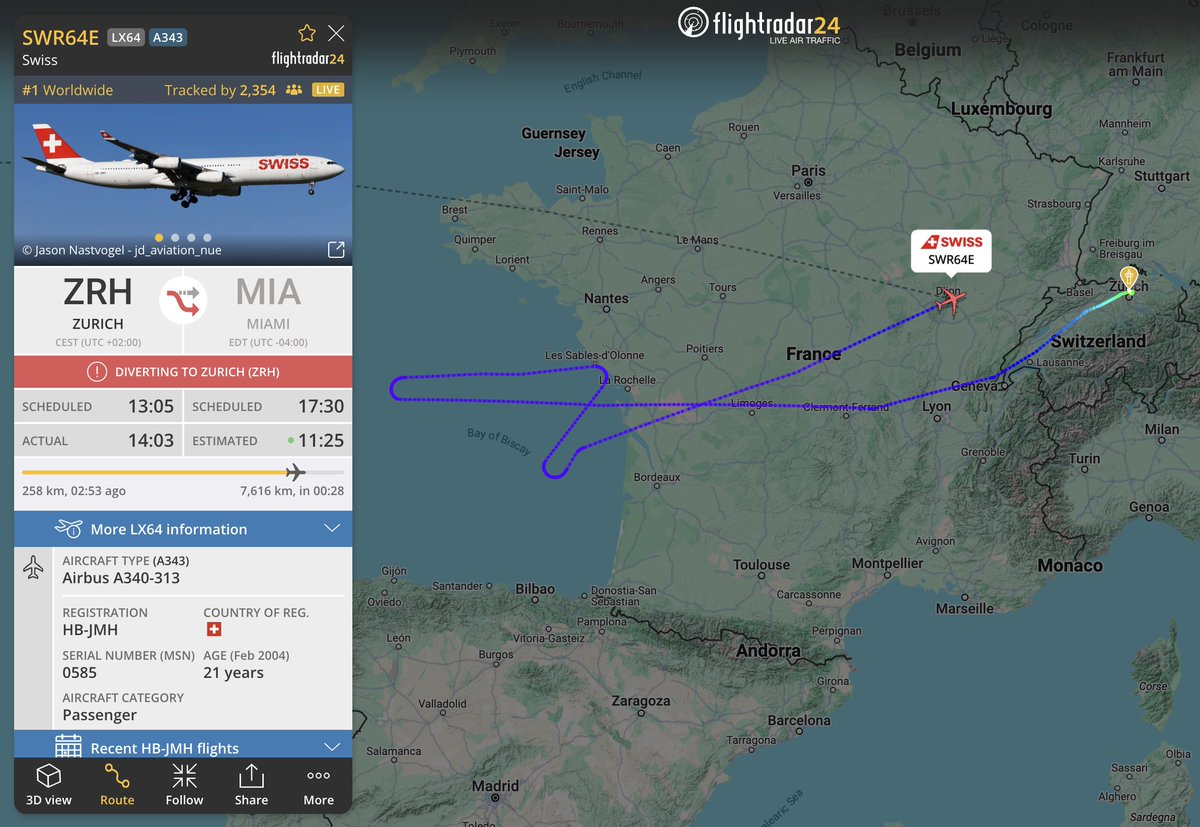 #1 tracked flight right now: Swiss #LX64 returning to Zurich. flightradar24.com/SWR64E/3a9c8e98