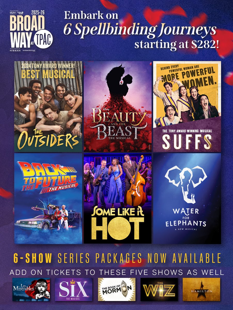 TPAC (@tpac) on Twitter photo Your next night of pure enchantment awaits ✨
Immerse yourself in a Storybook Season with our NEW 6-show package, now available at TPAC.ORG/Broadway.
Secure your seats and savings for 6 nights of Broadway Magic starting at $282! Your next night of pure enchantment awaits ✨
Immerse yourself in a Storybook Season with our NEW 6-show package, now available at TPAC.ORG/Broadway.
Secure your seats and savings for 6 nights of Broadway Magic starting at $282!