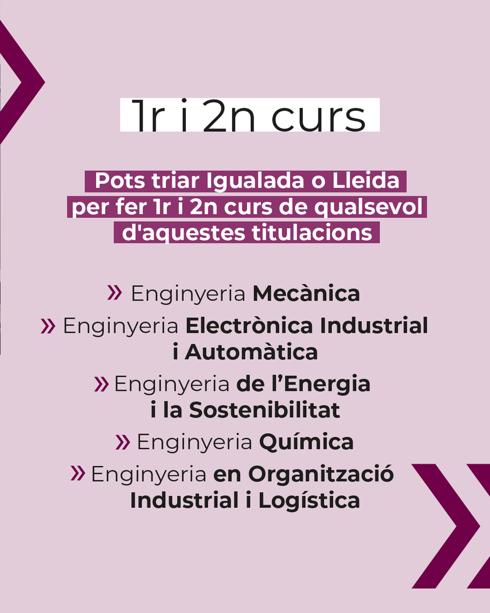 campusigualada's tweet photo. Vols estudiar Enginyeria Industrial? 🤔
Els dos primers cursos al Campus de Lleida o Igualada! Al @campusigualada 

✅ 1r i 2n de Mecànica, Electrònica, Energia, Química i Organització Industrial
✅ 3r i 4t de Química i Organització Industrial🟢 

https://t.co/VJ1C52UDpT https://t.co/h005pycCsL