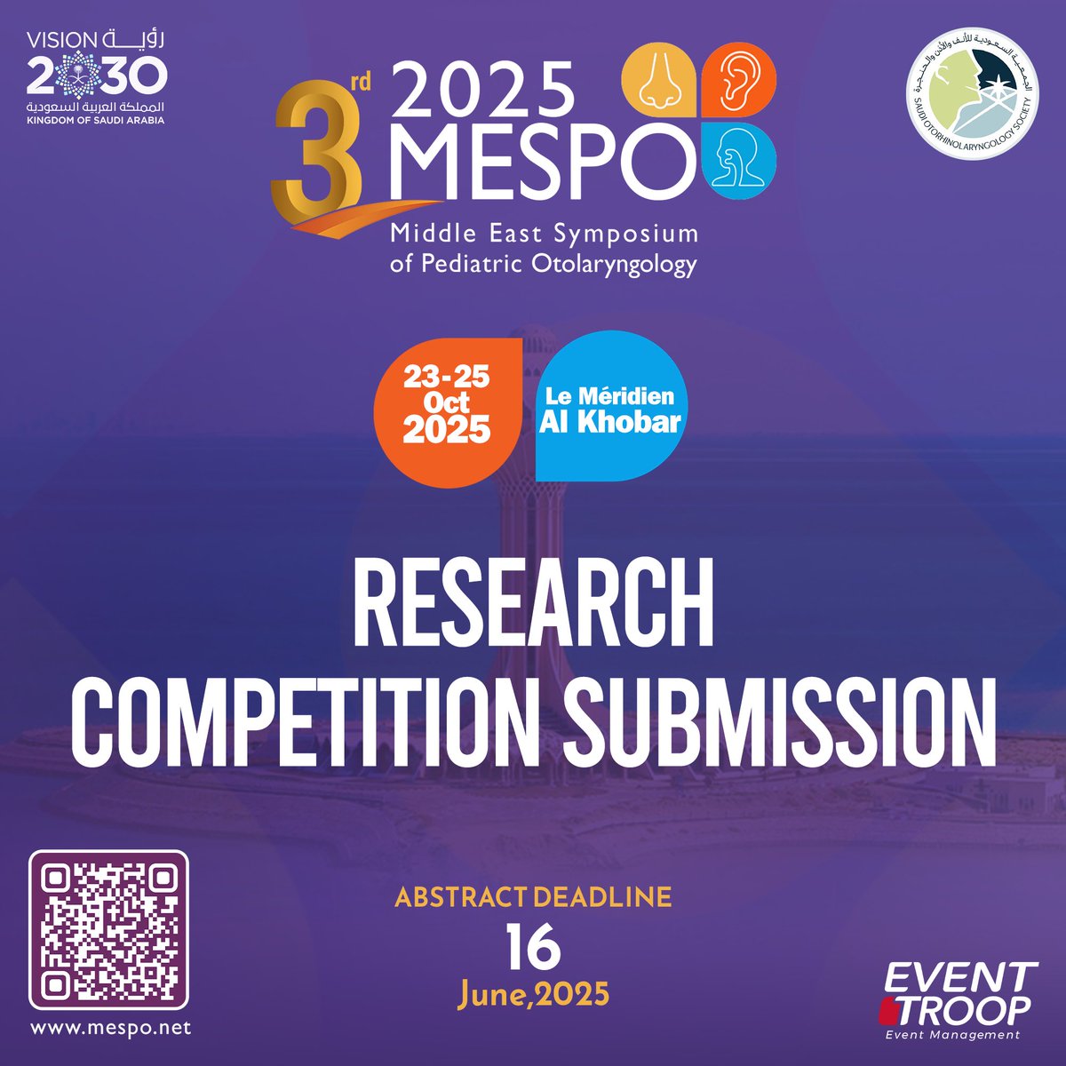 A Little More Time… Just for You! ⏰

We’ve extended the abstract submission deadline to June 16 ‼️

Submit your abstract to the MESPO research competition and gain the awards

Submit Here👇
mespo.net

#MESPO2025 #ENT #otolaryngology #SaudiVision2030