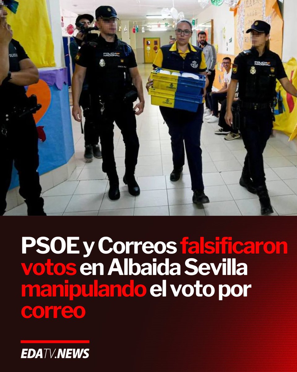 edatvoficial's tweet photo. 🇪🇸 | El PSOE se alió con trabajadores de Correos para falsificar votos en Albaida Sevilla y manipular el funcionamiento del voto por correo en las elecciones. https://t.co/nTMl9UjbRn