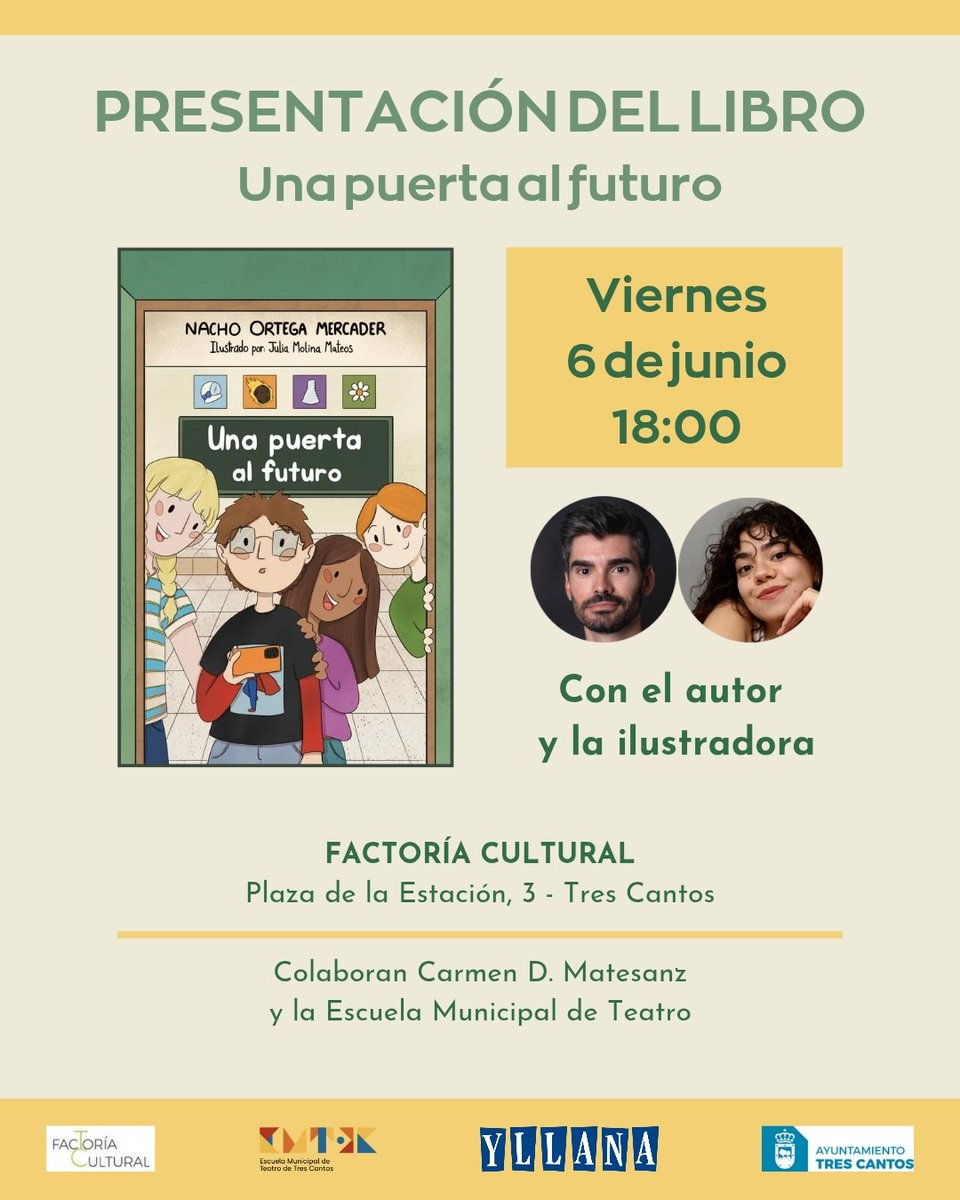 #TresCantos ¡Nos vemos el viernes!

⚡️#UnaPuertaAlFuturo
🎭 Género: Teatro infantil.
📖 Sinopsis: Un grupo de niños y niñas quiere descubrir cómo será el futuro. Robots, extraterrestres o zombis son los protagonistas de esta historia que mezcla fantasía, aventura y comedia.