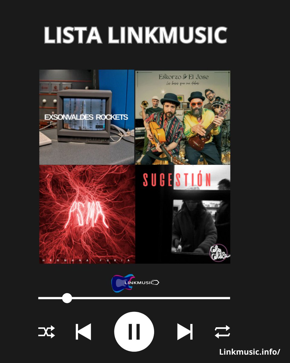 #PLAYLIST SEMANAL #LINKMUSIC
<a href="/exsonvaldes/">Exsonvaldes</a> y su tema "Rockets"

Además de:
<a href="/Eskorzo/">ESKORZO</a>
<a href="/hermanafuria/">Hermana Furia</a>
<a href="/celiaesceliaca/">Celia es Celíaca</a> 
<a href="/AlesFabianiHDO/">Ales Fabiani (HDO)</a>
<a href="/mizmayabanda/">Mizmaya</a>
<a href="/casino_montreal/">Casino Montreal</a>
Ojito Pestaña y <a href="/No_Konforme/">No Konforme</a>
<a href="/MisterCobol/">Mr. Cobol</a>
Anora Kito

 bit.ly/3FtJPsH ◁    

#SomosLinkmusic #Playlist