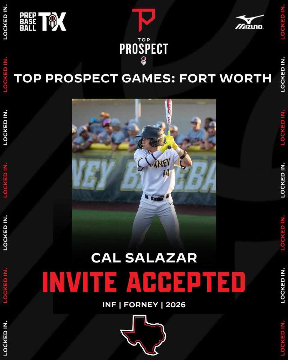 Prep Baseball Texas (@prepbaseball_tx) on Twitter photo #TXTPG25: 𝗜𝗡𝗩𝗜𝗧𝗘 𝗔𝗖𝗖𝗘𝗣𝗧𝗘𝗗 🎟️
‘26 Cal Salazar (<a href="/Cal_salazar7/">Cal Salazar</a> | <a href="/forneybsb17/">Jackrabbit Baseball</a>) is headed to the 𝐓𝐨𝐩 𝐏𝐫𝐨𝐬𝐩𝐞𝐜𝐭 𝐆𝐚𝐦𝐞𝐬: Fort Worth at TCU on June 24.
This showcase + gameplay event will feature some of the top players in the area.
More info🔗 #TXTPG25: 𝗜𝗡𝗩𝗜𝗧𝗘 𝗔𝗖𝗖𝗘𝗣𝗧𝗘𝗗 🎟️
‘26 Cal Salazar (<a href="/Cal_salazar7/">Cal Salazar</a> | <a href="/forneybsb17/">Jackrabbit Baseball</a>) is headed to the 𝐓𝐨𝐩 𝐏𝐫𝐨𝐬𝐩𝐞𝐜𝐭 𝐆𝐚𝐦𝐞𝐬: Fort Worth at TCU on June 24.
This showcase + gameplay event will feature some of the top players in the area.
More info🔗