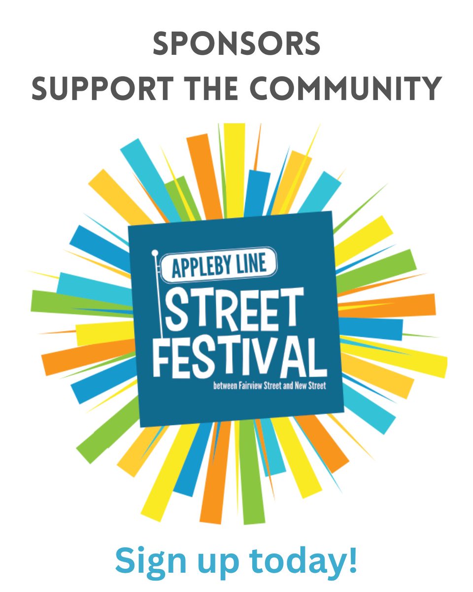 Support local. Build community. Be a sponsor!
The Appleby Line Street Festival is more than an event—it's a celebration of Burlington's spirit. Sponsorship helps bring the community together &amp; showcases your commitment to making our city vibrant and connected.
#ALSF2025  #BurlON