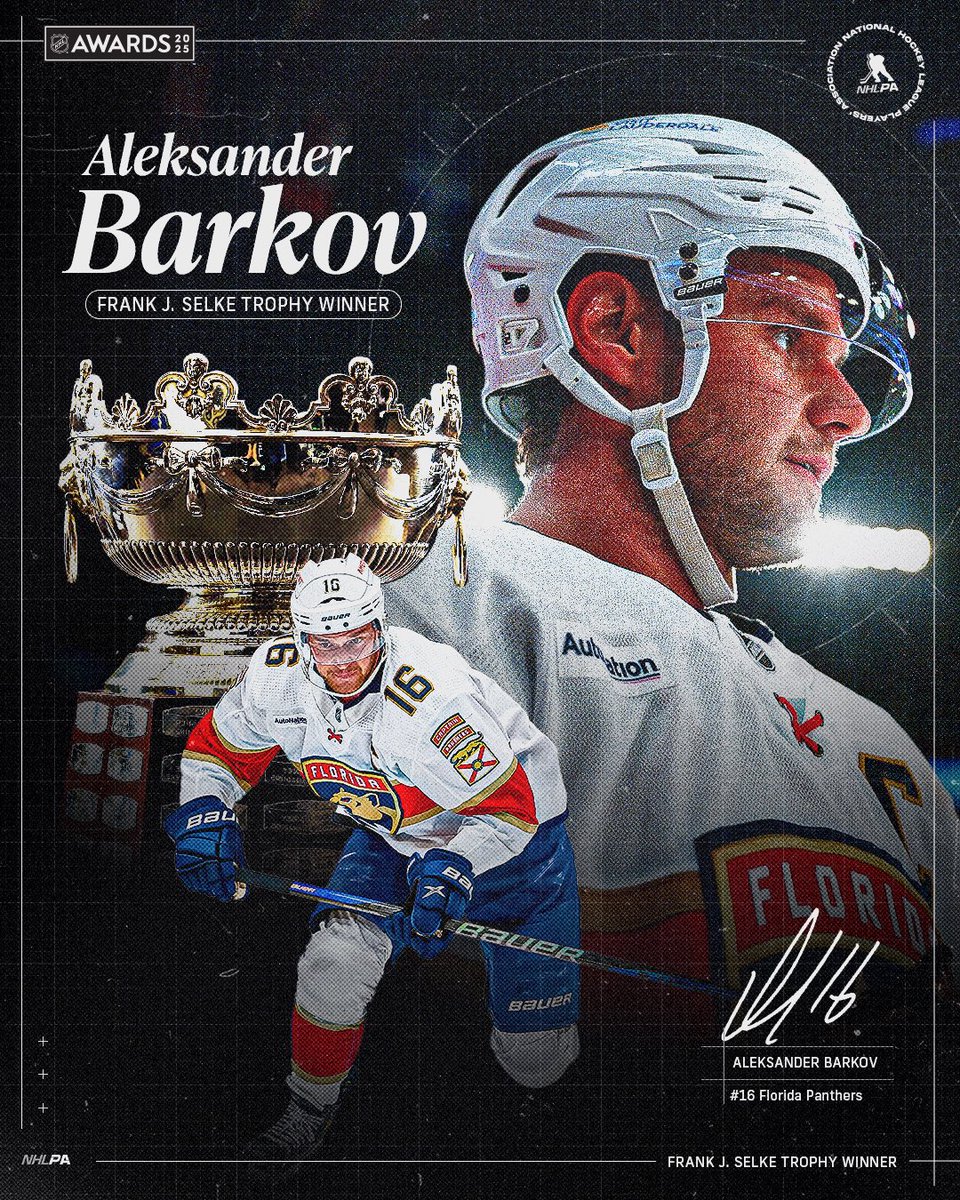 NHLPA (@nhlpa) on Twitter photo 💪 Congratulations to Aleksander Barkov, who takes home his first King Clancy Trophy for his charitable efforts with <a href="/JDCHospital/">Joe DiMaggio Children's Hospital</a>, while also claiming his second consecutive, and third career, Selke Trophy for his outstanding two-way play. #NHLAwards 💪 Congratulations to Aleksander Barkov, who takes home his first King Clancy Trophy for his charitable efforts with <a href="/JDCHospital/">Joe DiMaggio Children's Hospital</a>, while also claiming his second consecutive, and third career, Selke Trophy for his outstanding two-way play. #NHLAwards