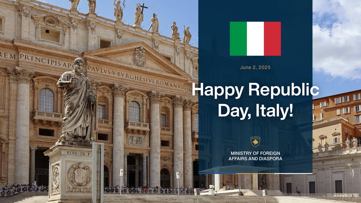 Heartfelt congratulations to Italy on its Republic Day! We celebrate the strong bonds of friendship and cooperation between our nations, wishing the Italian people peace and prosperity. 🇽🇰🇮🇹 

Buona #FestadellaRepubblica Italia!