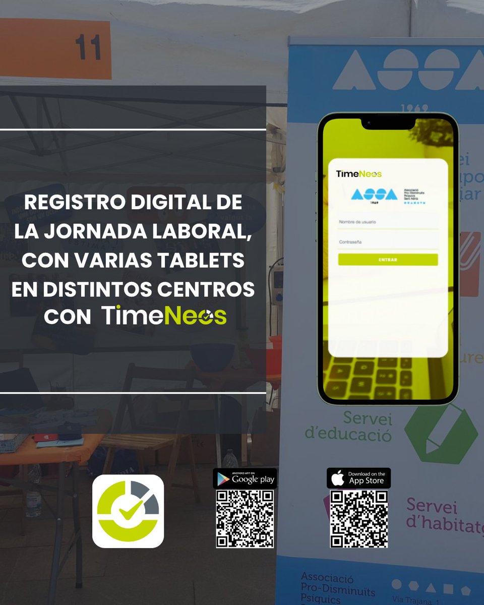 🏨 En Associació Pro-Disminuits Psíquics Sant Adrià ya han dado un paso más hacia la transformación digital con la implementación de nuestro sistema #TimeNeos 📲 para el registro digital de la jornada laboral.

#TimeNeos #ControlHorario #GestiónLaboral #FichajeDigital