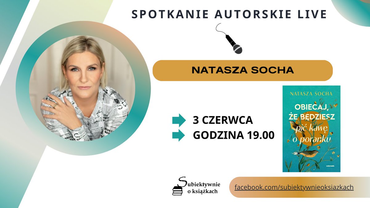 Już jutro spotkam się online z Nataszą Sochą, z którą porozmawiam o najnowszej powieści autorki pt. "Obiecaj, że będziesz pić kawę o poranku". Nie może was zabraknąć na naszym spotkaniu 😀
👇
subiektywnieoksiazkach.pl/2025/06/zapras…