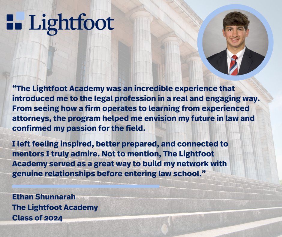 We’re excited to welcome nine students to the Clark Building next week for our fifth annual Lightfoot Academy! This immersive week introduces pre-law students to life at a litigation firm. Hear 2024 participant Ethan Shunnarah share his experience.