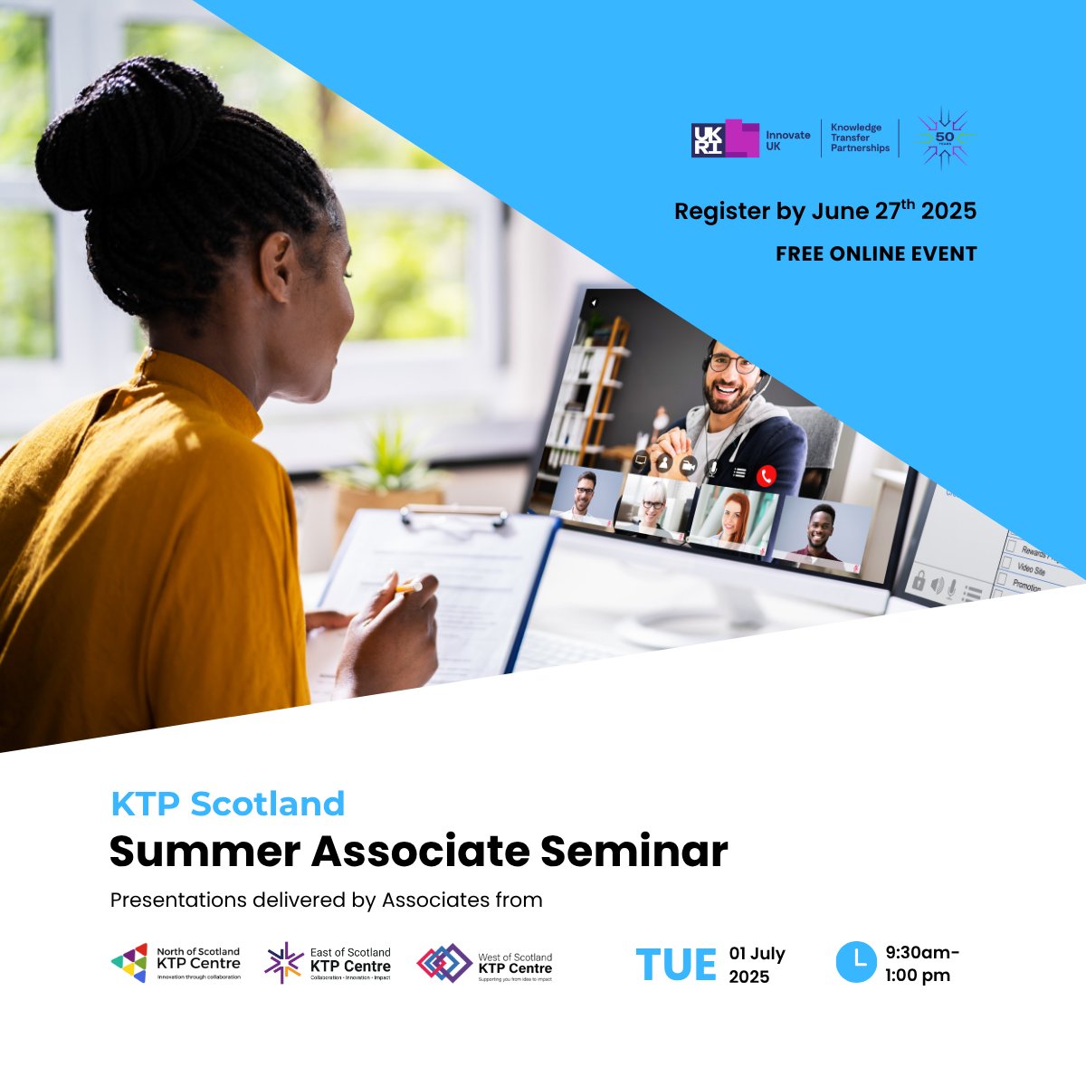 ktpnorthscot's tweet image. Do you want to hear directly from Associates about their KTP experience? Then register now for the next KTP Scotland series Associate Seminar!
📅 Tuesday, 1st July at 9:30 a.m.
🎟️ Free online event!
🔗Secure your place here: bit.ly/KTP-Associate-…