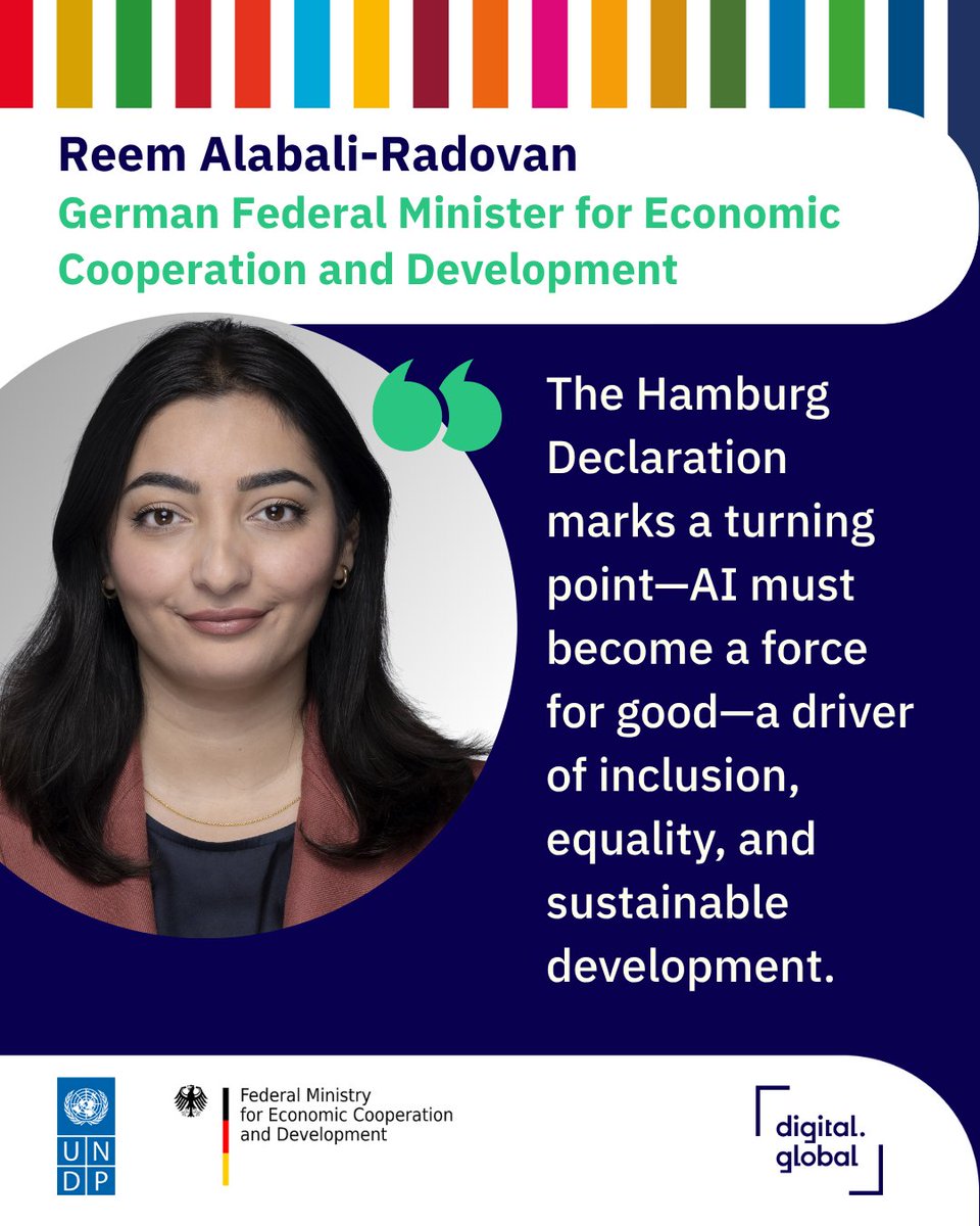 digital.global (@_digitalglobal) on Twitter photo 📣 The #HamburgDeclaration on #ResponsibleAI for the #SDGs is here! Launched by <a href="/BMZ_Bund/">Bundesentwicklungsministerium</a> & <a href="/UNDP/">UN Development</a>, it unites 30+ global actors around shared principles & commitments to make AI fair, inclusive & sustainable. Let’s ensure AI benefits everyone!
🔗 bmz-digital.global/en/news/hambur…
#HSC25 📣 The #HamburgDeclaration on #ResponsibleAI for the #SDGs is here! Launched by <a href="/BMZ_Bund/">Bundesentwicklungsministerium</a> & <a href="/UNDP/">UN Development</a>, it unites 30+ global actors around shared principles & commitments to make AI fair, inclusive & sustainable. Let’s ensure AI benefits everyone!
🔗 bmz-digital.global/en/news/hambur…
#HSC25