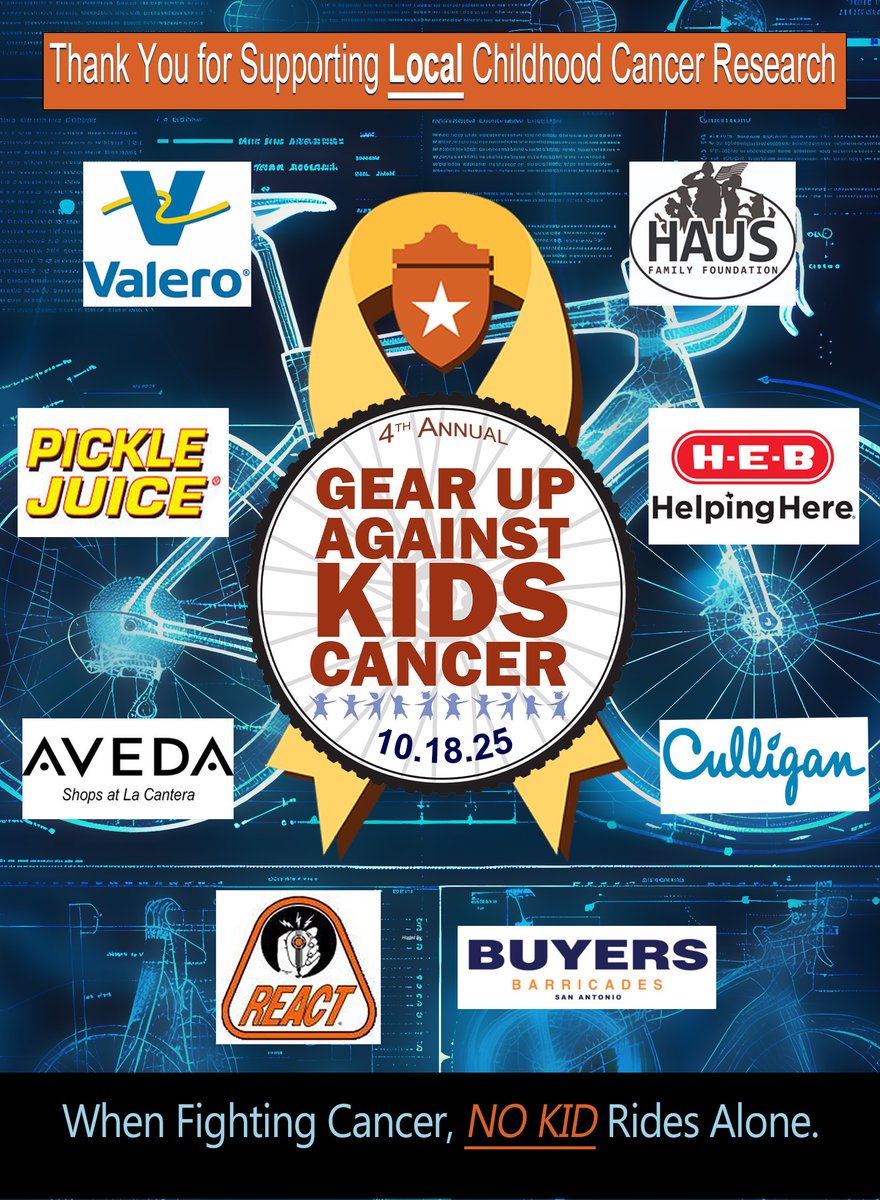 UTHealthGCCRI's tweet image. Big Shoutout to Our Gear Up &apos;25 Sponsors! 

Registration is still open!
GearUpAgainstKidsCancer.org

#NoKidRidesAlone
#GearUpAgainstKidsCancer
#ChildhoodCancerAwareness
#FightLikeAKid 
#PediatricCancer
#CatalystForHope
#Kids
#Cancer
#Cure
#Research
#Hope