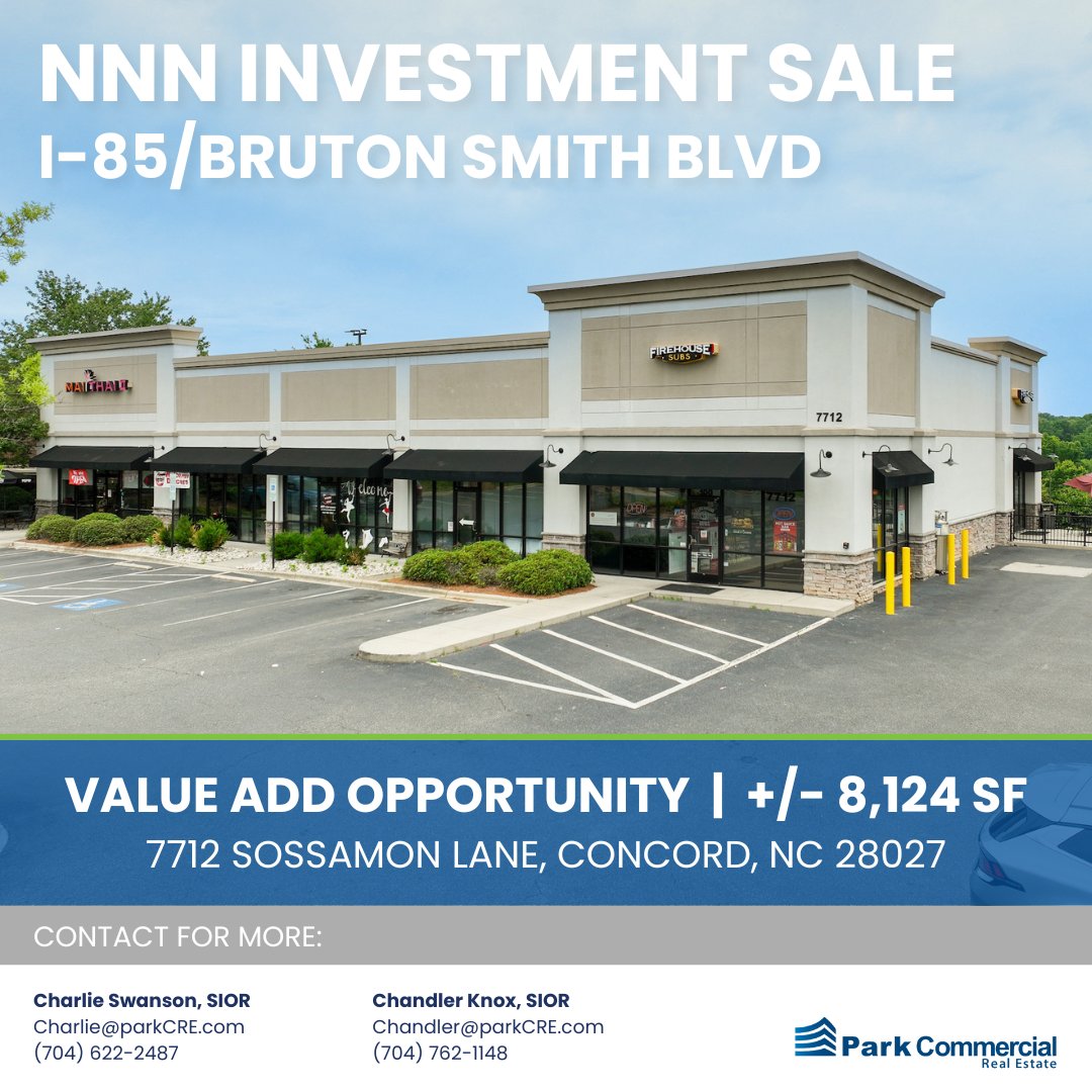 Excellent small value-add investment opportunity on I-85/Bruton Smith Blvd in Concord. The building is well-positioned adjacent to Great Wolf Lodge, with easy access to Concord Mills and Charlotte Motor Speedway (24,000 vehicles per day). Contact us for more information!
