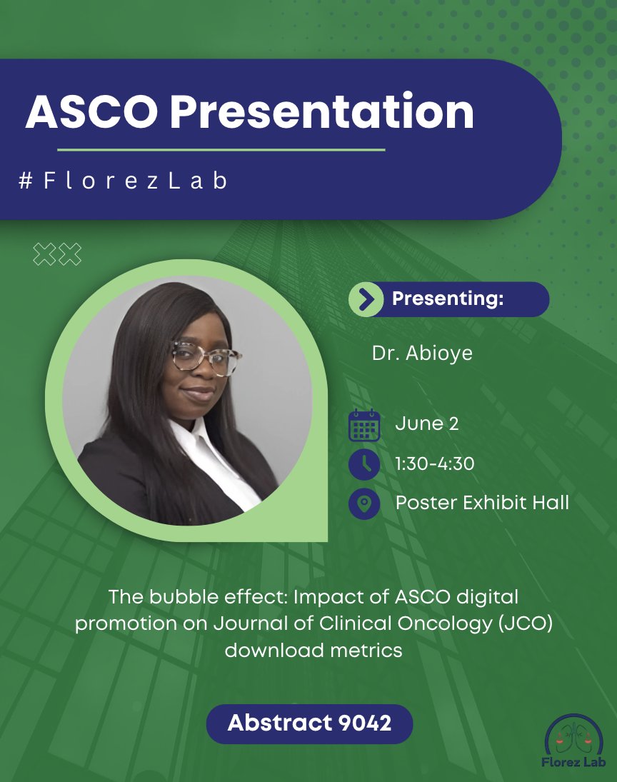 <a href="/AbioyeOyepejuMD/">Oyepeju Abioye-Akintola, MD, MSc</a> is presenting her poster today on ASCO's Digital Impact-our wheelhouse as we work to up our digital footprint. 
📍 Hall A | 1:30–4:30 PM
Find out how digital promotion influenced JCO downloads in 2023!

<a href="/ASCO/">ASCO</a> sponsor us? 😁 
#ASCO25 #AcademicMedicine