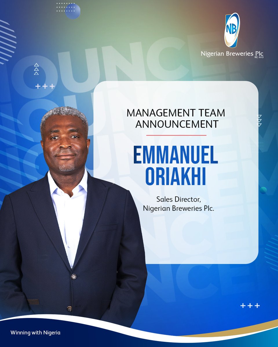 We are pleased to announce the appointment of Emmanuel Oriakhi as our Sales Director at Nigerian Breweries Plc.

With over 20 years of experience across brand building and commercial strategy, Emmanuel brings a wealth of knowledge and leadership to his new role.

His remarkable